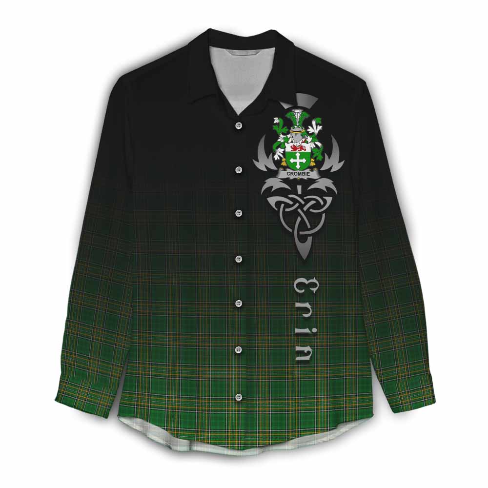 Tartan Vibes Clothing Crombie Irish Clan Women's Casual Shirt with Coat of Arms Erin Go Bragh Celtic Inspired