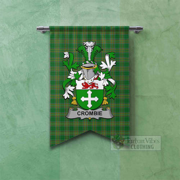 Tartan Vibes Clothing Crombie Irish Clan Tartan Gonfalon, Tartan Banner with Coat of Arms