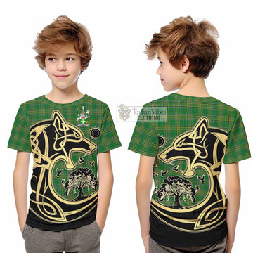 Crombie Irish Tartan Kid T-Shirt with Coat of Arms Celtic Wolf Style - Tartan Vibes Clothing