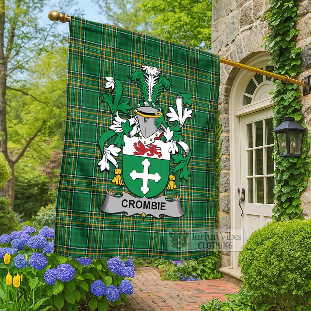 Crombie Irish Clan Tartan Flag with Coat of Arms