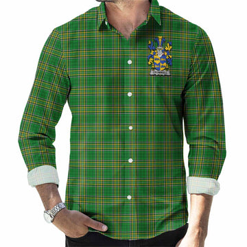 Cromwell Irish Clan Tartan Long Sleeve Button Up with Coat of Arms Men's Shirt - Tartan Vibes Clothing