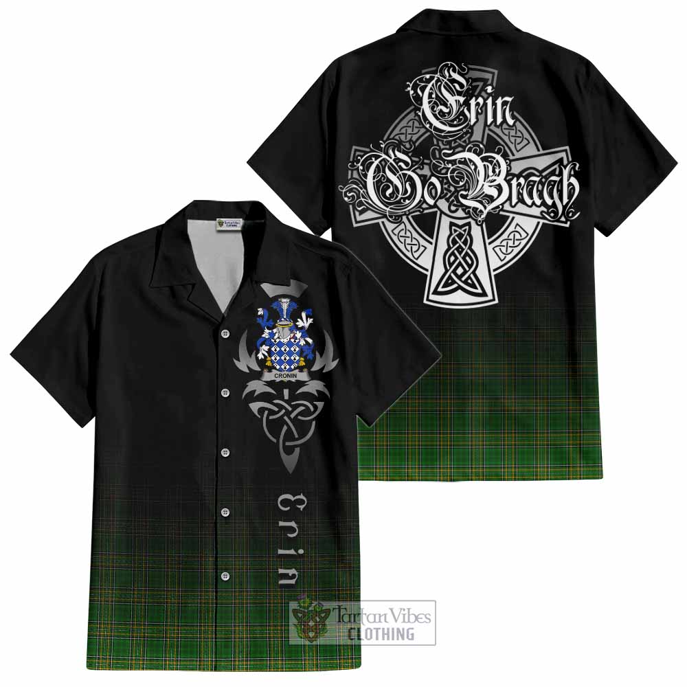 Tartan Vibes Clothing Cronin Irish Clan Short Sleeve Button Shirt with Coat of Arms Erin Go Bragh Celtic Inspired