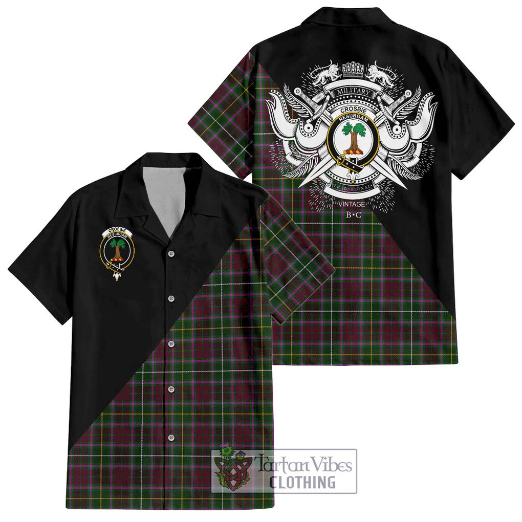 Crosbie Tartan Short Sleeve Button Shirt with Family Crest and Military Logo Style Kid - Tartanvibesclothing Shop