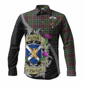 Tartan Vibes Clothing Crosbie Tartan Family Crest Long Sleeve Button Shirt Lion Rampant Royal Thistle Shield Celtic Inspired