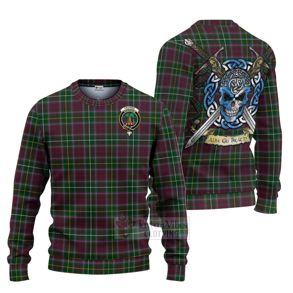 Tartan Vibes Clothing Crosbie Tartan Knitted Sweater with Family Crest Celtic Skull Style