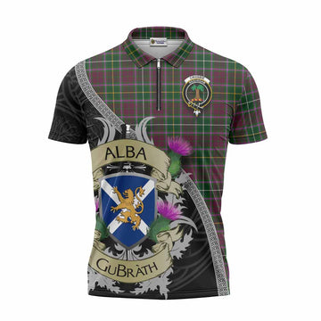 Tartan Vibes Clothing Crosbie Tartan Family Crest Zipper Polo Shirt Lion Rampant Royal Thistle Shield Celtic Inspired
