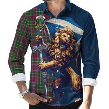 Tartan Vibes Clothing Crosbie Tartan Family Crest Long Sleeve Button Shirt with Scottish Majestic Lion