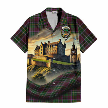 Tartan Vibes Clothing Crosbie Tartan Family Crest Short Sleeve Button Shirt with Scottish Ancient Castle Style