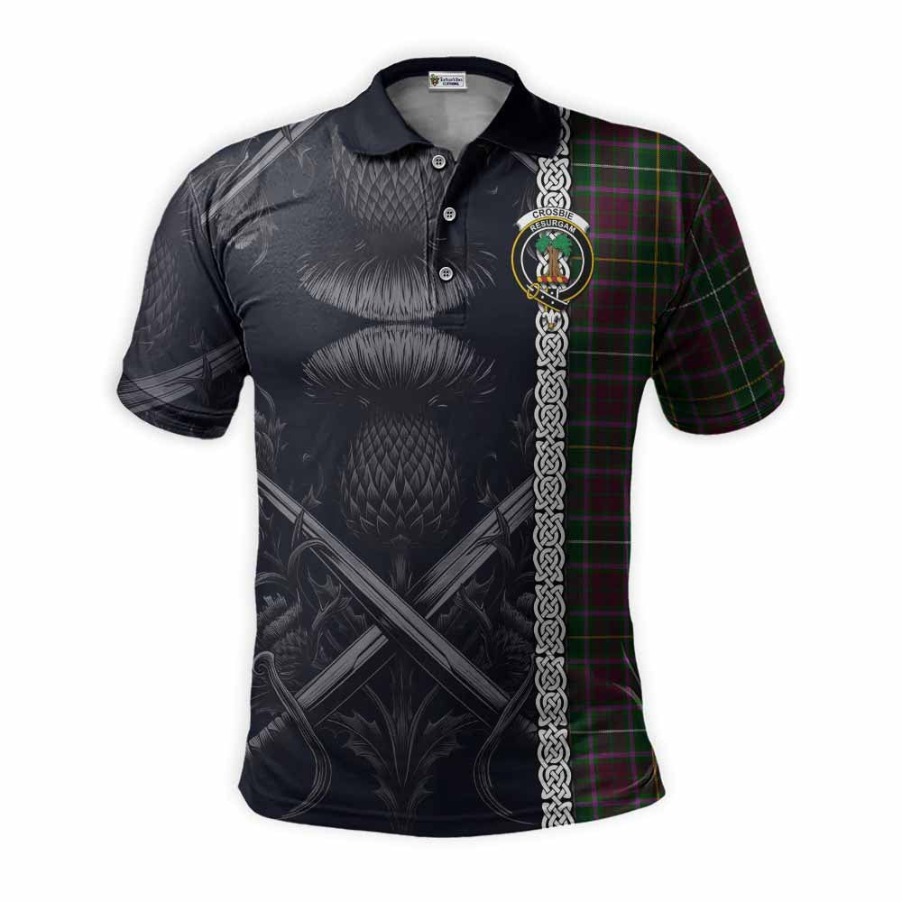 Tartan Vibes Clothing Crosbie Tartan Polo Shirt with Family Crest Cross Sword Thistle Celtic Vibes