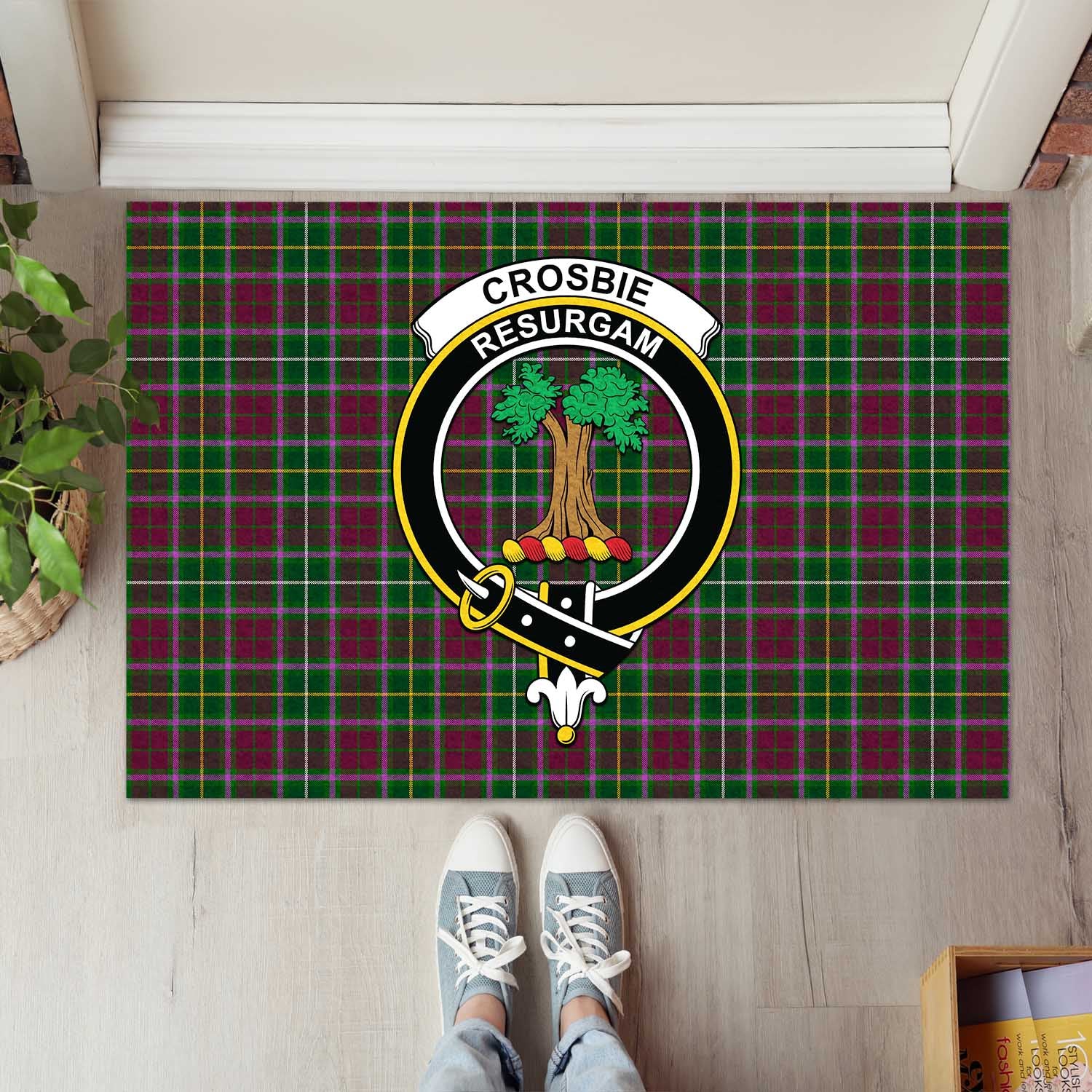 Crosbie Tartan Door Mat with Family Crest - Tartanvibesclothing