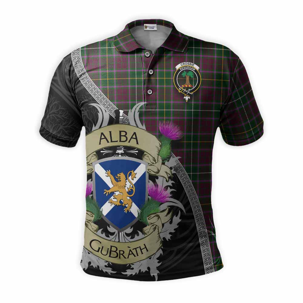 Tartan Vibes Clothing Crosbie Tartan Family Crest Polo Shirt Lion Rampant Royal Thistle Shield Celtic Inspired