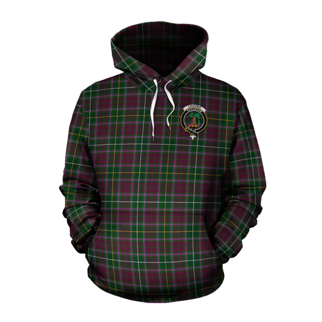 Tartan Vibes Clothing Crosbie Tartan Cotton Hoodie with Family Crest and Bearded Skull Holding Bottles of Whiskey