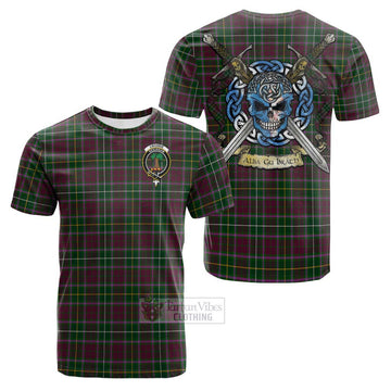Tartan Vibes Clothing Crosbie Tartan Cotton T-shirt with Family Crest Celtic Skull Style