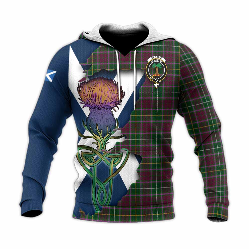 Tartan Vibes Clothing Crosbie Tartan Family Crest Knitted Hoodie Scottish Thistle Celtic Inspired