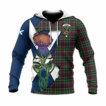 Tartan Vibes Clothing Crosbie Tartan Family Crest Knitted Hoodie Scottish Thistle Celtic Inspired
