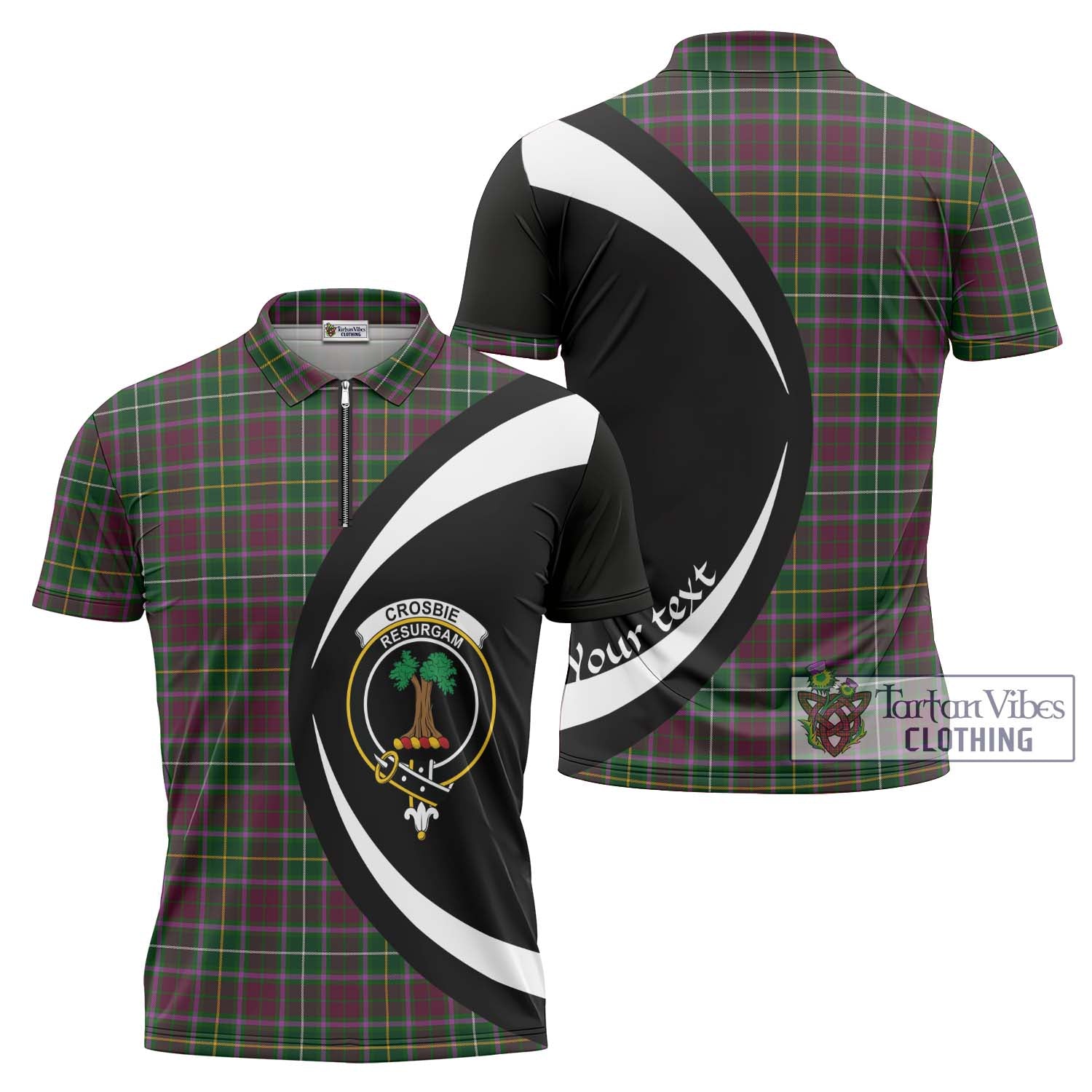 Tartan Vibes Clothing Crosbie Tartan Zipper Polo Shirt with Family Crest Circle Style