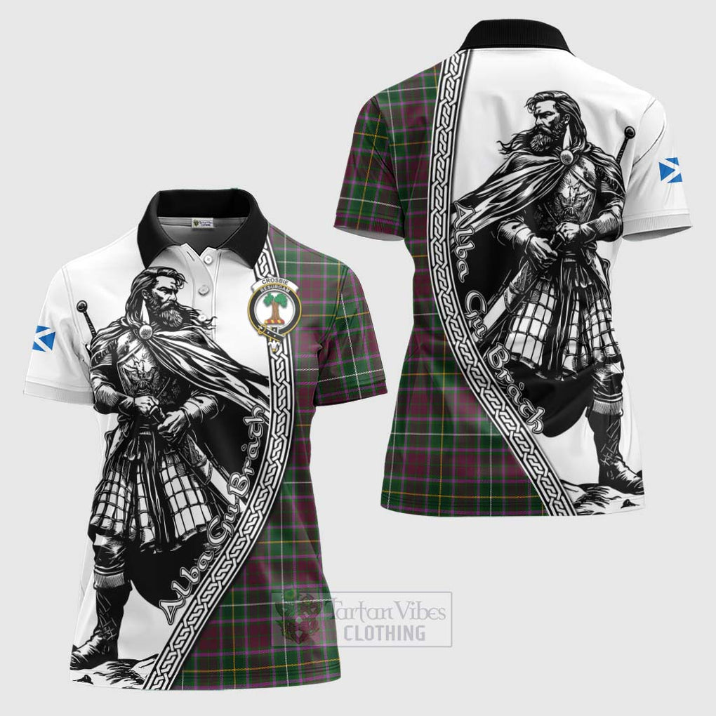 Tartan Vibes Clothing Crosbie Tartan Clan Crest Women's Polo Shirt with Highlander Warrior Celtic Style