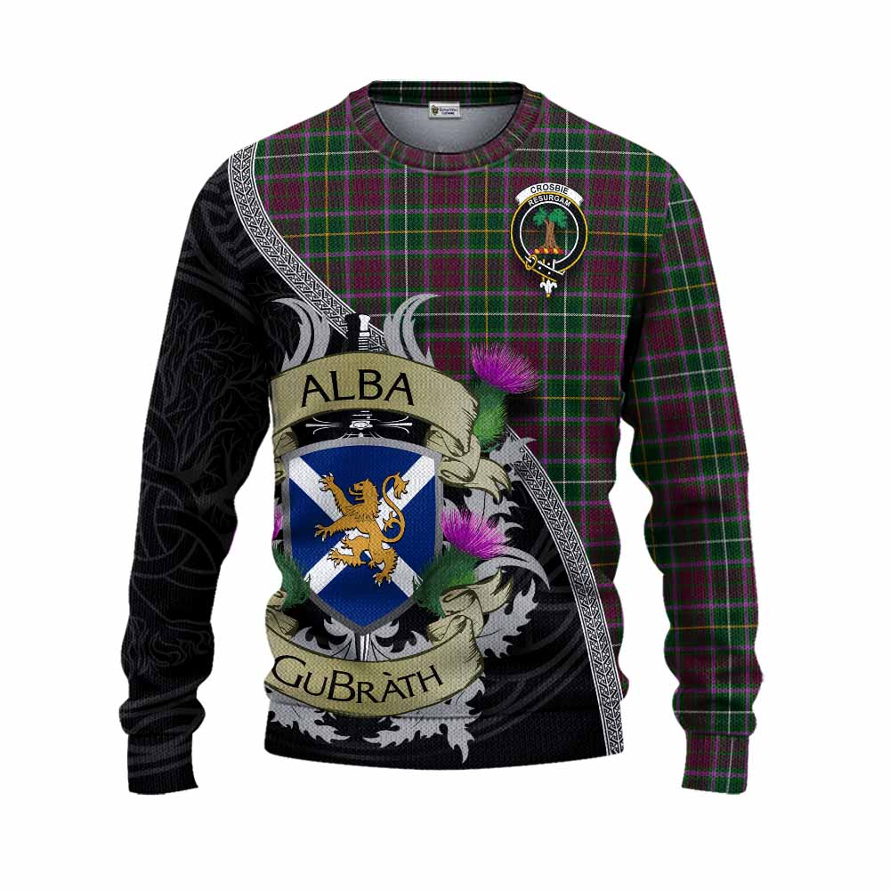 Tartan Vibes Clothing Crosbie Tartan Family Crest Knitted Sweater Lion Rampant Royal Thistle Shield Celtic Inspired
