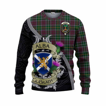 Tartan Vibes Clothing Crosbie Tartan Family Crest Knitted Sweater Lion Rampant Royal Thistle Shield Celtic Inspired