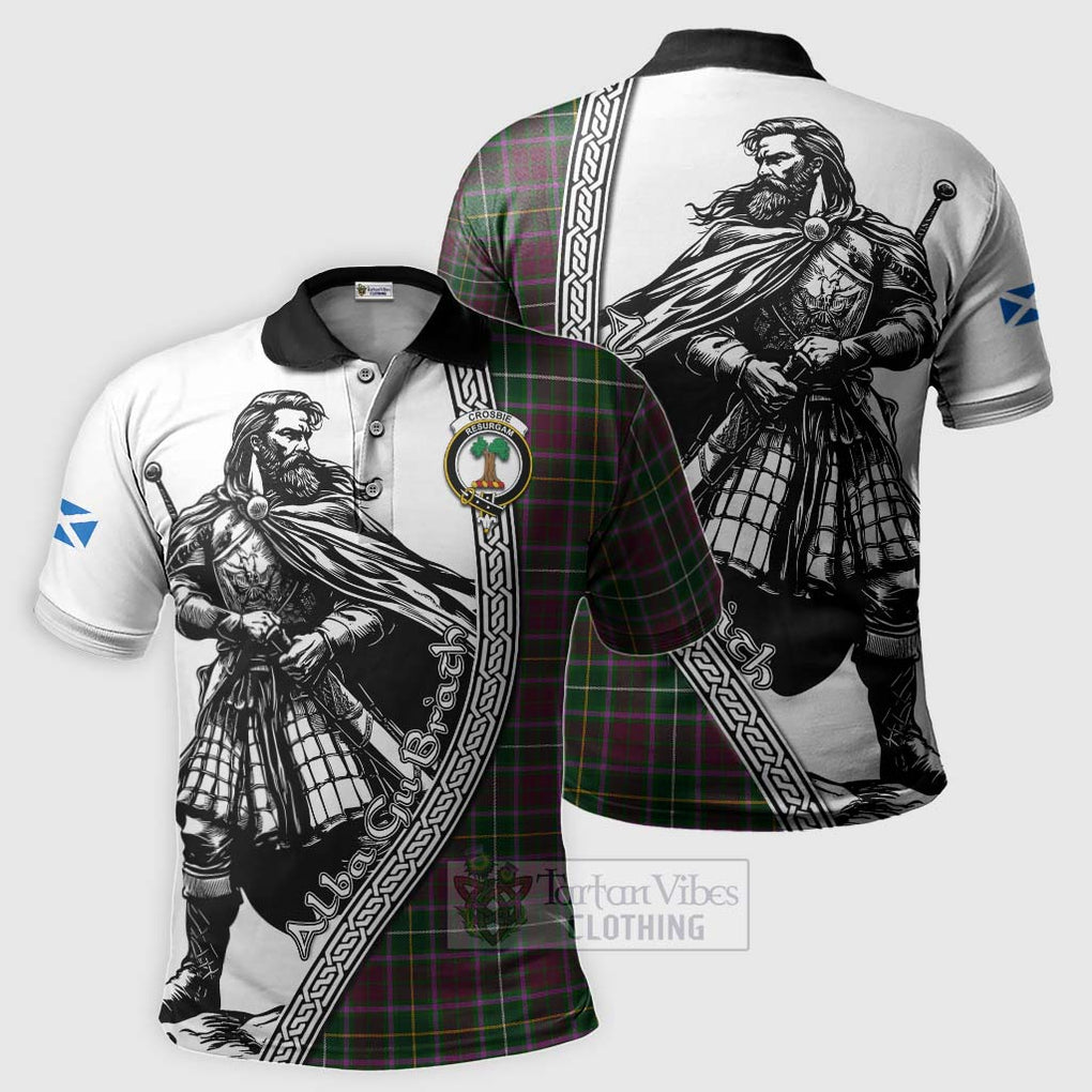 Tartan Vibes Clothing Crosbie Tartan Clan Crest Polo Shirt with Highlander Warrior Celtic Style