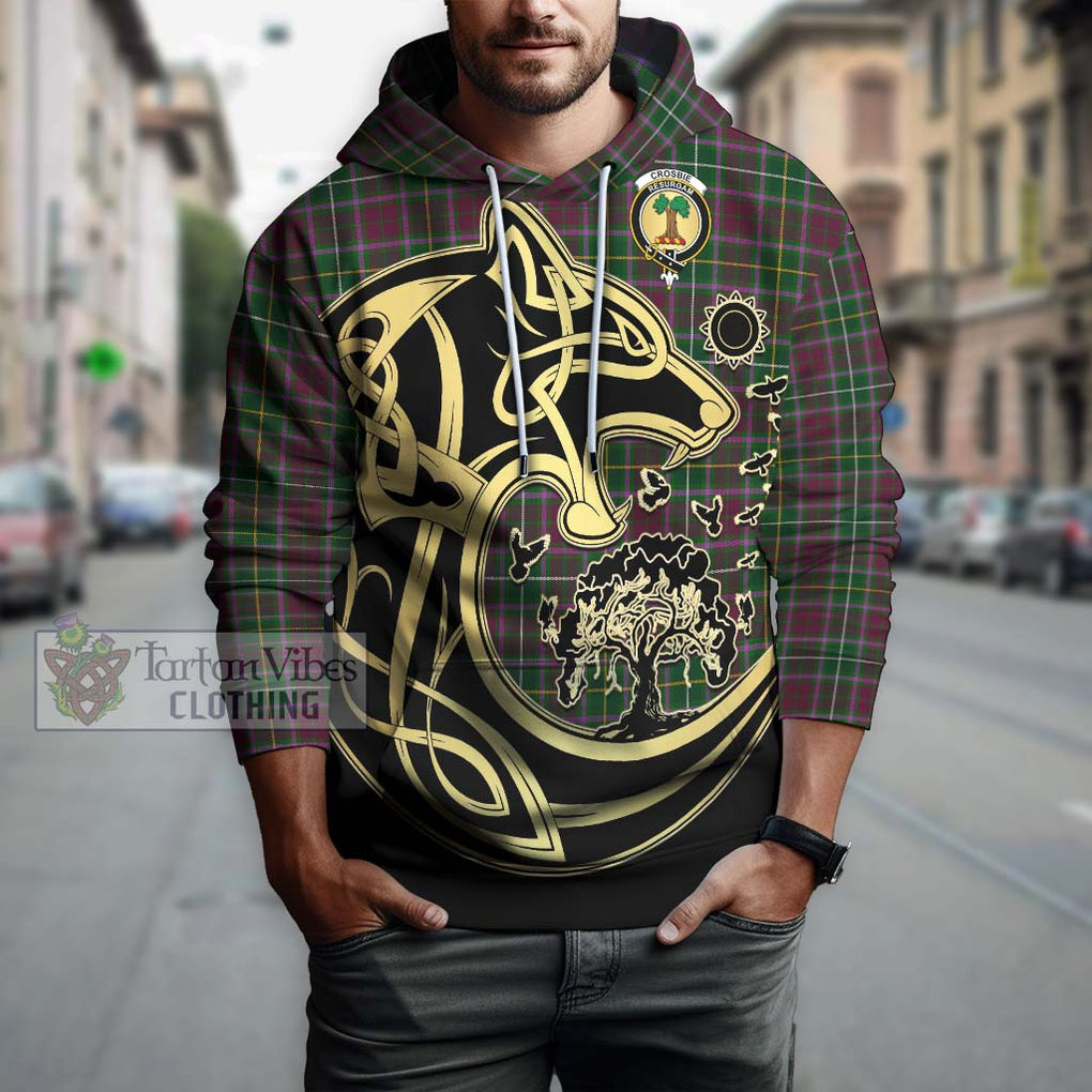Crosbie Tartan Hoodie with Family Crest Celtic Wolf Style Zip Hoodie - Tartan Vibes Clothing