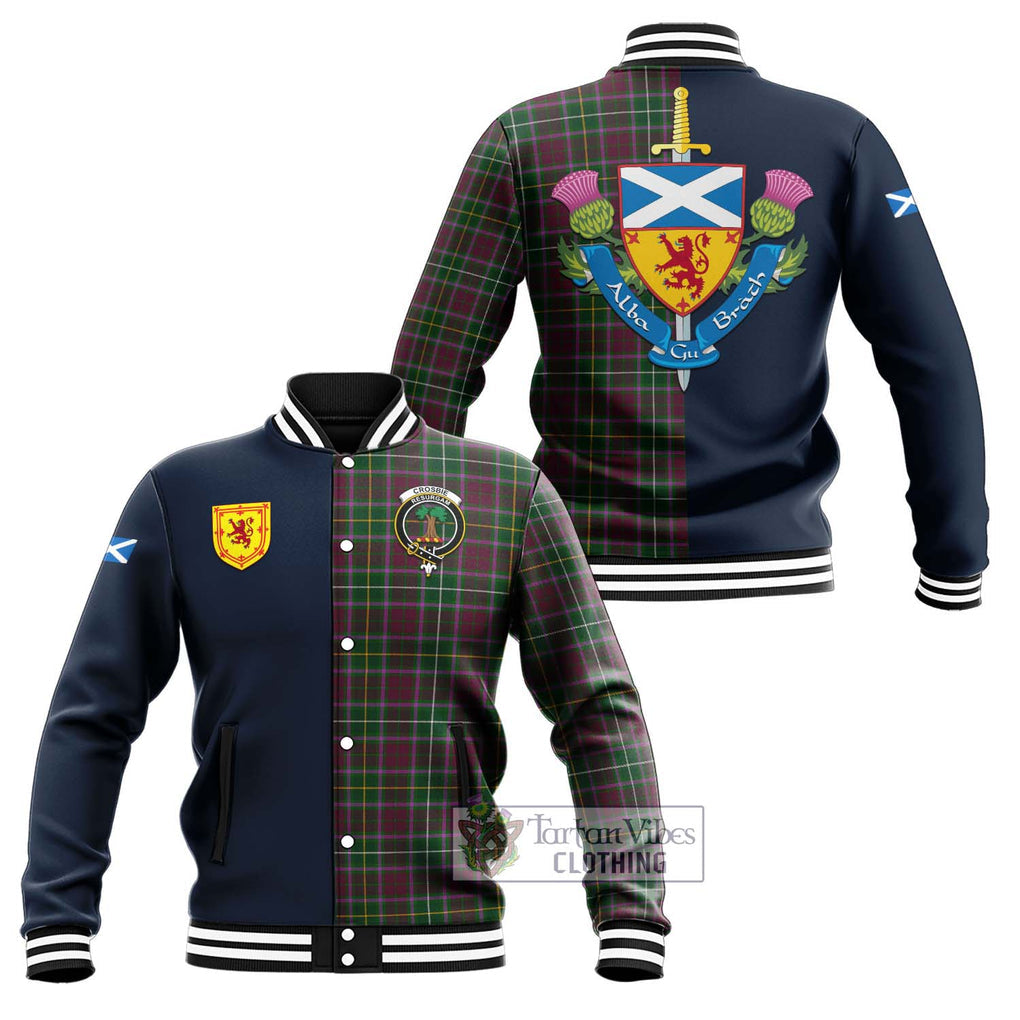 Crosbie Tartan Baseball Jacket Alba with Scottish Lion Royal Arm Half Style Unisex - Tartan Vibes Clothing