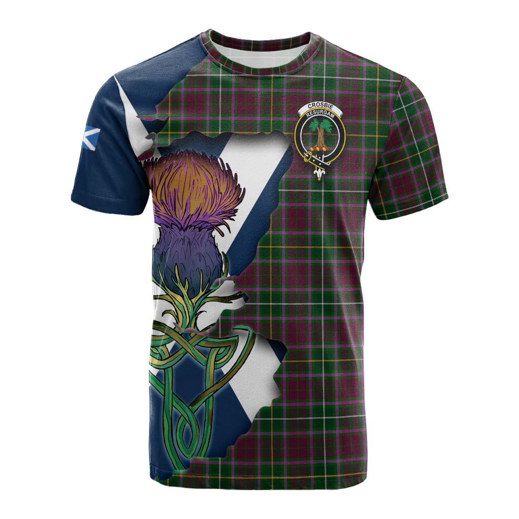 Tartan Vibes Clothing Crosbie Tartan Family Crest Cotton T-shirt Scottish Thistle Celtic Inspired