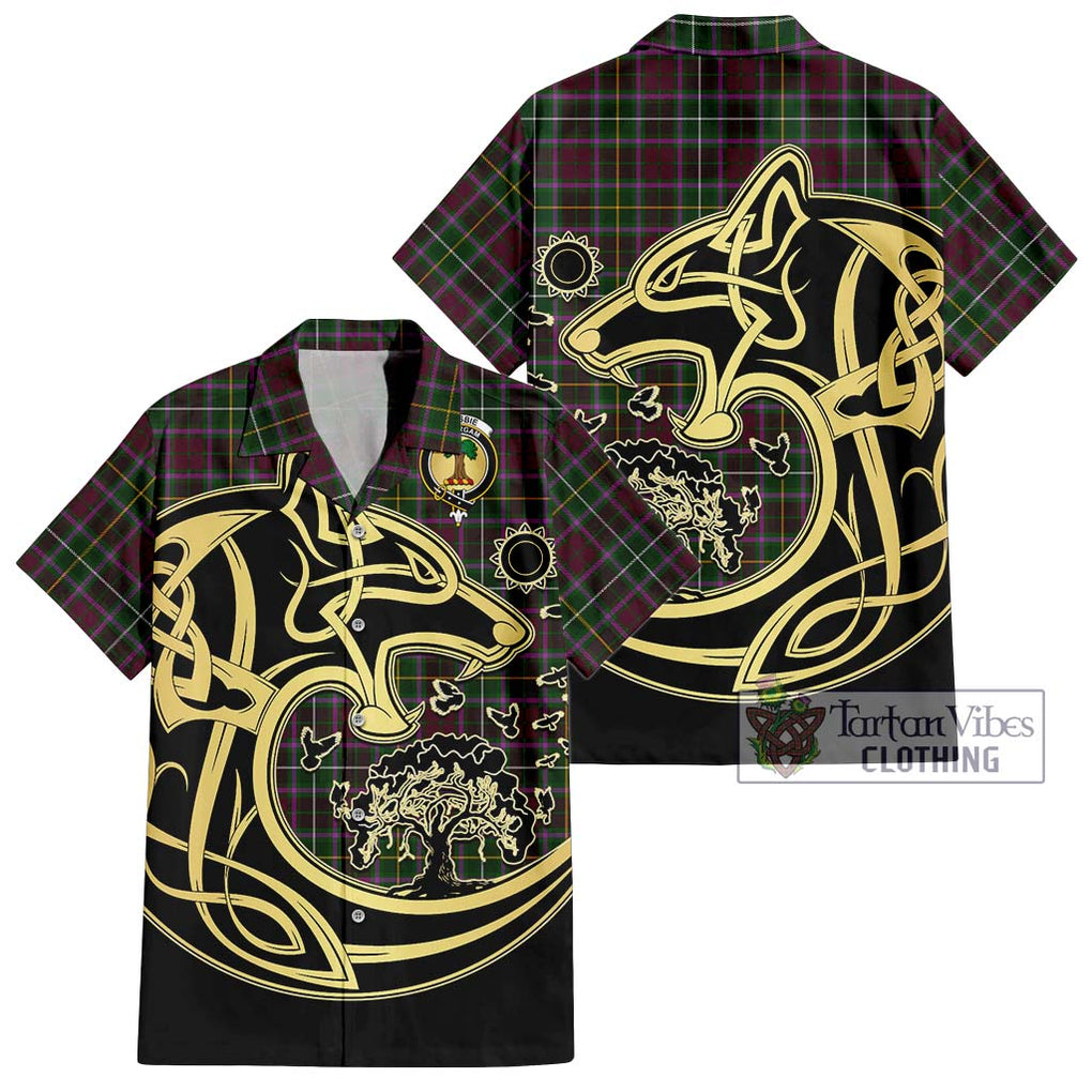 Crosbie Tartan Short Sleeve Button Shirt with Family Crest Celtic Wolf Style Kid - Tartan Vibes Clothing