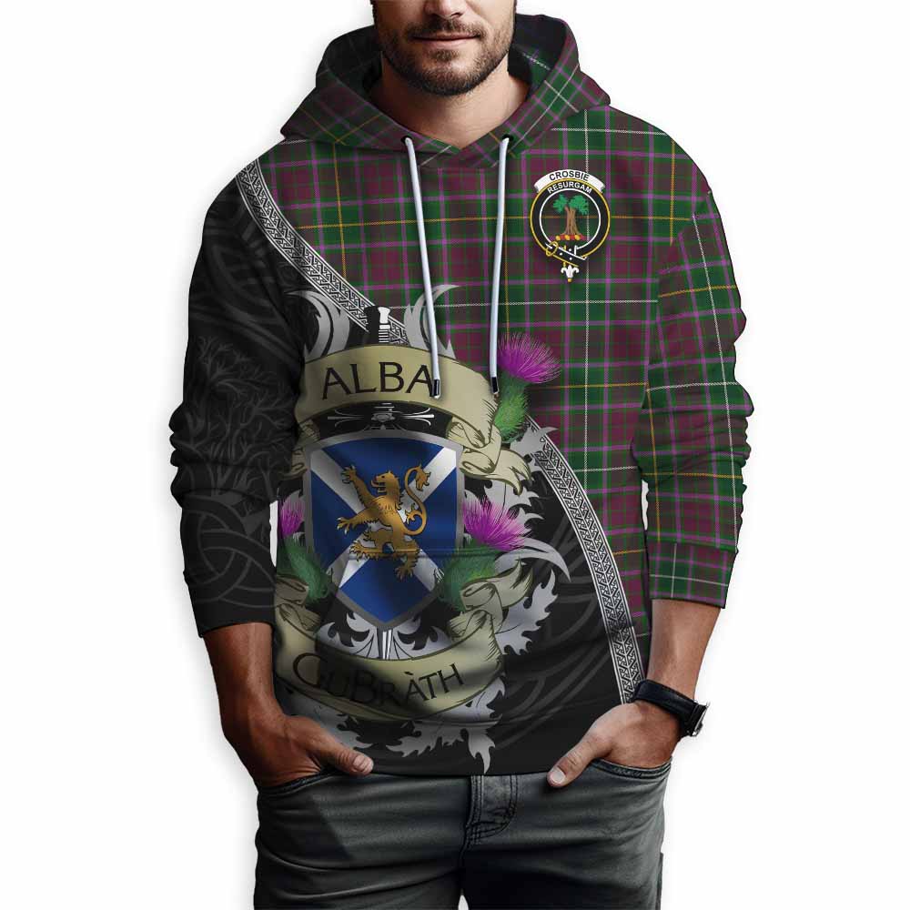 Tartan Vibes Clothing Crosbie Tartan Family Crest Hoodie Lion Rampant Royal Thistle Shield Celtic Inspired