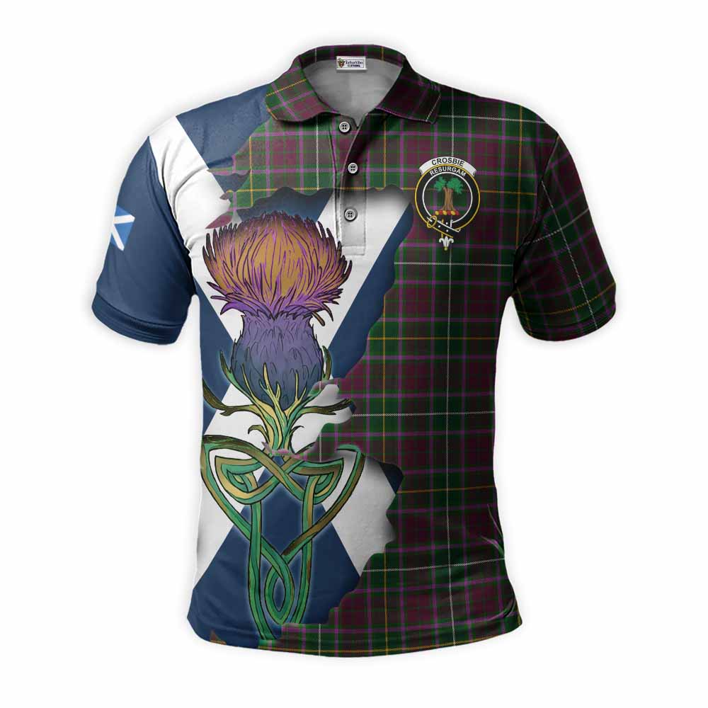 Tartan Vibes Clothing Crosbie Tartan Family Crest Polo Shirt Scottish Thistle Celtic Inspired