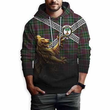 Tartan Vibes Clothing Crosbie Crest Tartan Hoodie with Golden Lion Emblem Celtic Style