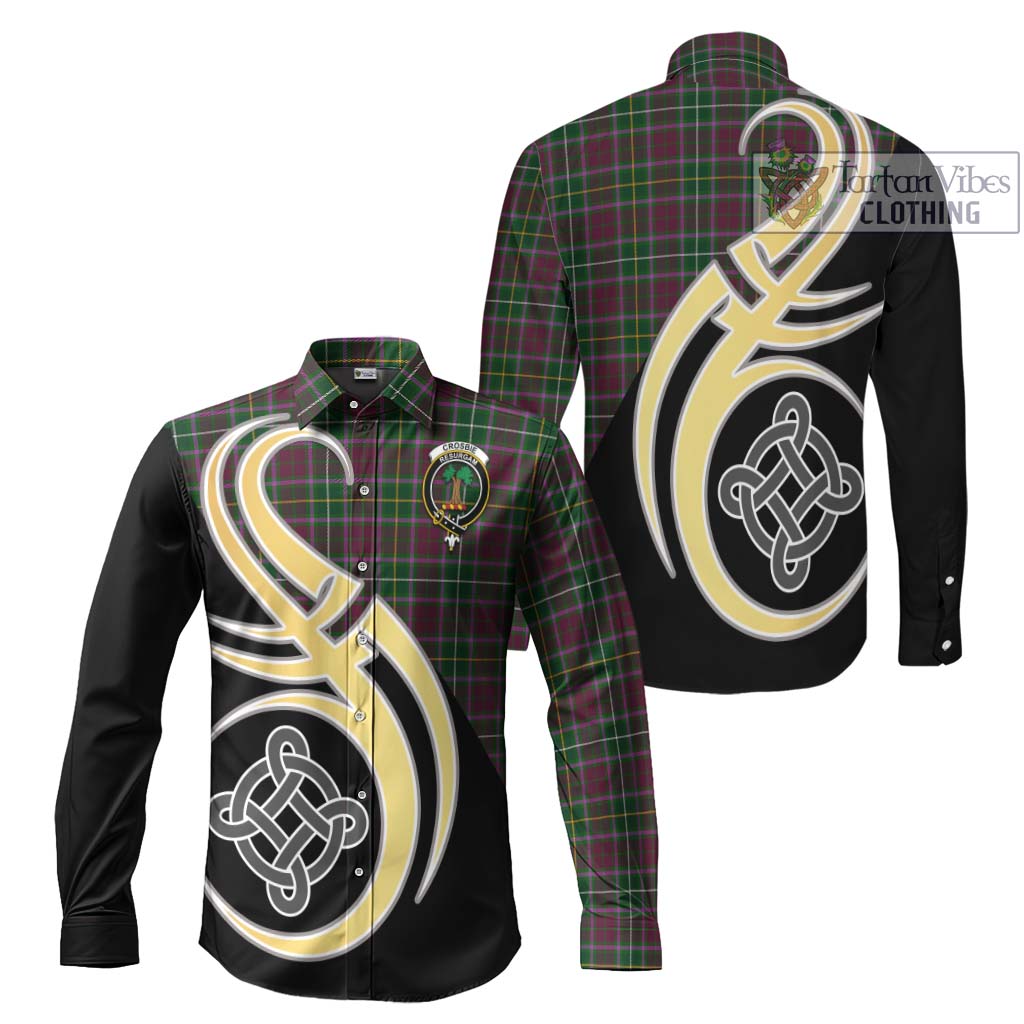 Crosbie Tartan Long Sleeve Button Shirt with Family Crest and Celtic Symbol Style Men's Shirt S - Tartan Vibes Clothing