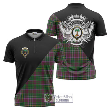 Crosbie Tartan Zipper Polo Shirt with Family Crest and Military Logo Style Unisex - Tartanvibesclothing Shop