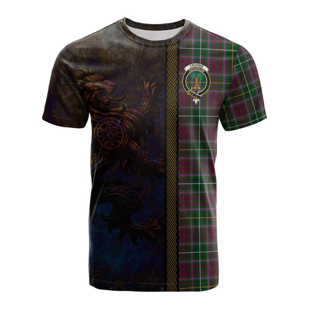 Tartan Vibes Clothing Crosbie Tartan Family Crest Cotton T-shirt Alba Gu Brath Be Brave Lion Ancient Style
