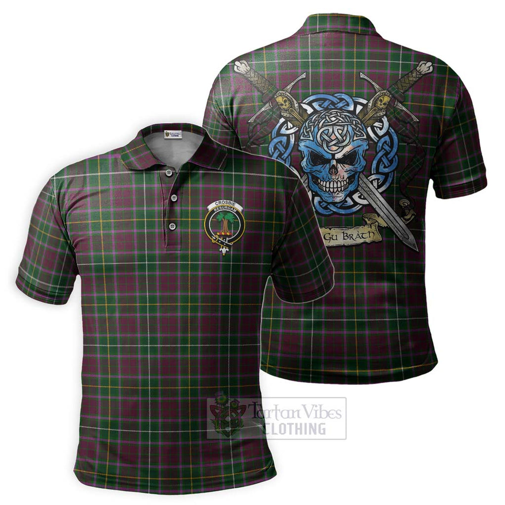 Tartan Vibes Clothing Crosbie Tartan Polo Shirt with Family Crest Celtic Skull Style