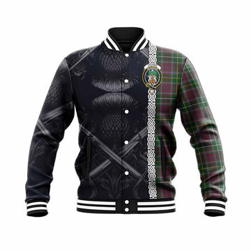 Tartan Vibes Clothing Crosbie Tartan Baseball Jacket with Family Crest Cross Sword Thistle Celtic Vibes