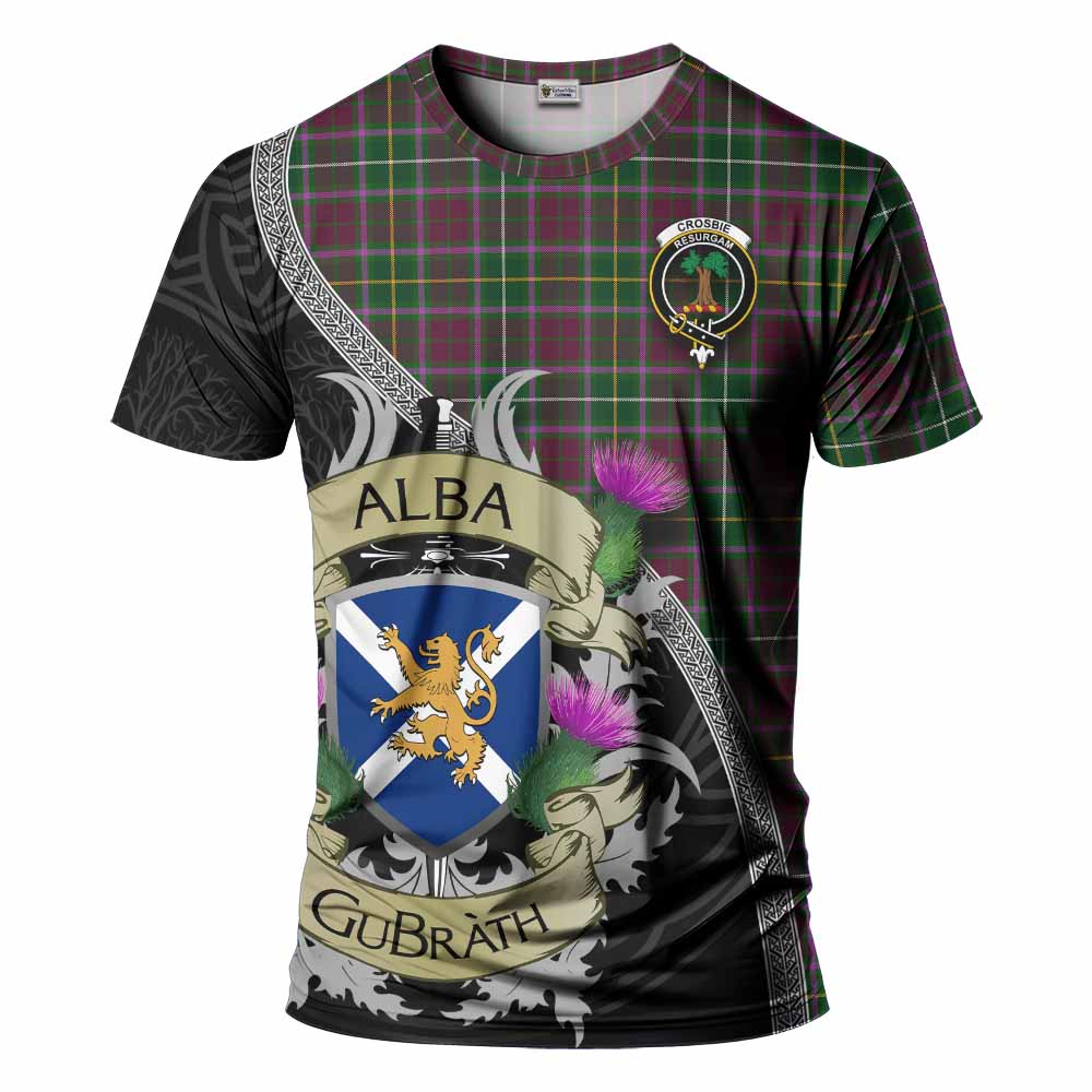 Tartan Vibes Clothing Crosbie Tartan Family Crest T-Shirt Lion Rampant Royal Thistle Shield Celtic Inspired