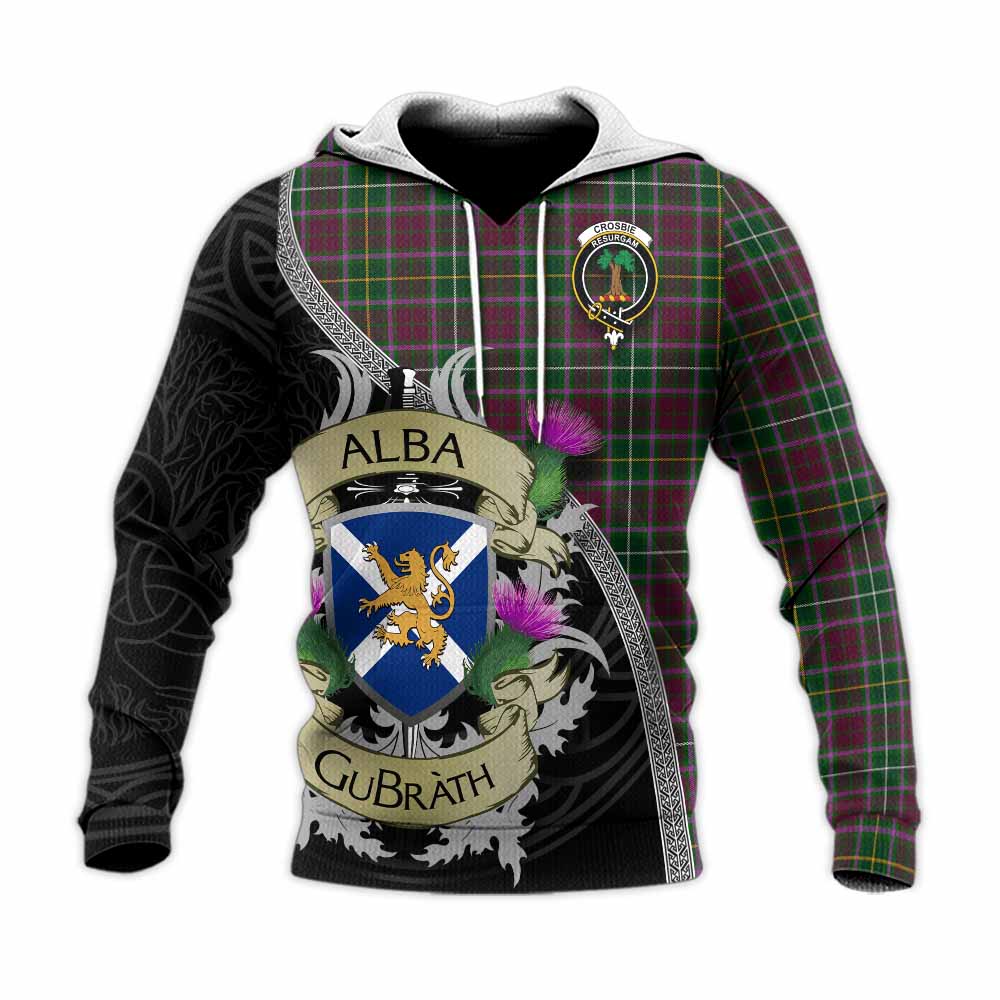 Tartan Vibes Clothing Crosbie Tartan Family Crest Knitted Hoodie Lion Rampant Royal Thistle Shield Celtic Inspired