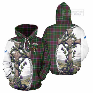 Tartan Vibes Clothing Crosbie Tartan Hoodie with Family Crest and St. Andrew's Cross Accented by Thistle Vines