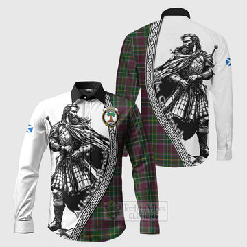 Tartan Vibes Clothing Crosbie Tartan Clan Crest Long Sleeve Button Shirt with Highlander Warrior Celtic Style