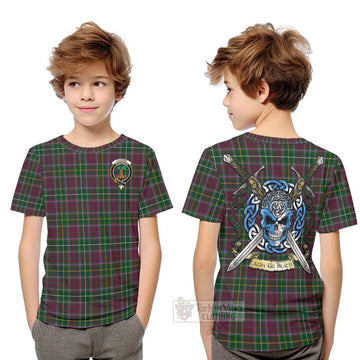 Tartan Vibes Clothing Crosbie Tartan Kid T-Shirt with Family Crest Celtic Skull Style