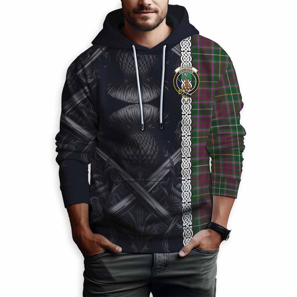 Tartan Vibes Clothing Crosbie Tartan Hoodie with Family Crest Cross Sword Thistle Celtic Vibes