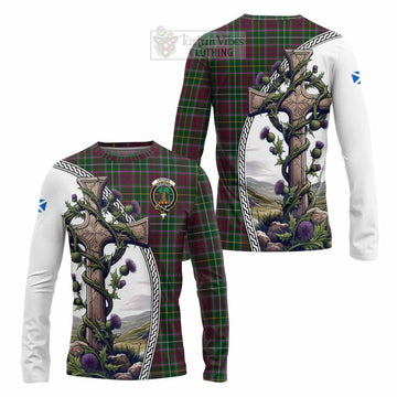 Tartan Vibes Clothing Crosbie Tartan Long Sleeve T-Shirt with Family Crest and St. Andrew's Cross Accented by Thistle Vines