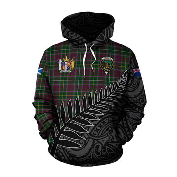 Tartan Vibes Clothing Crosbie Crest Tartan Cotton Hoodie with New Zealand Silver Fern Half Style