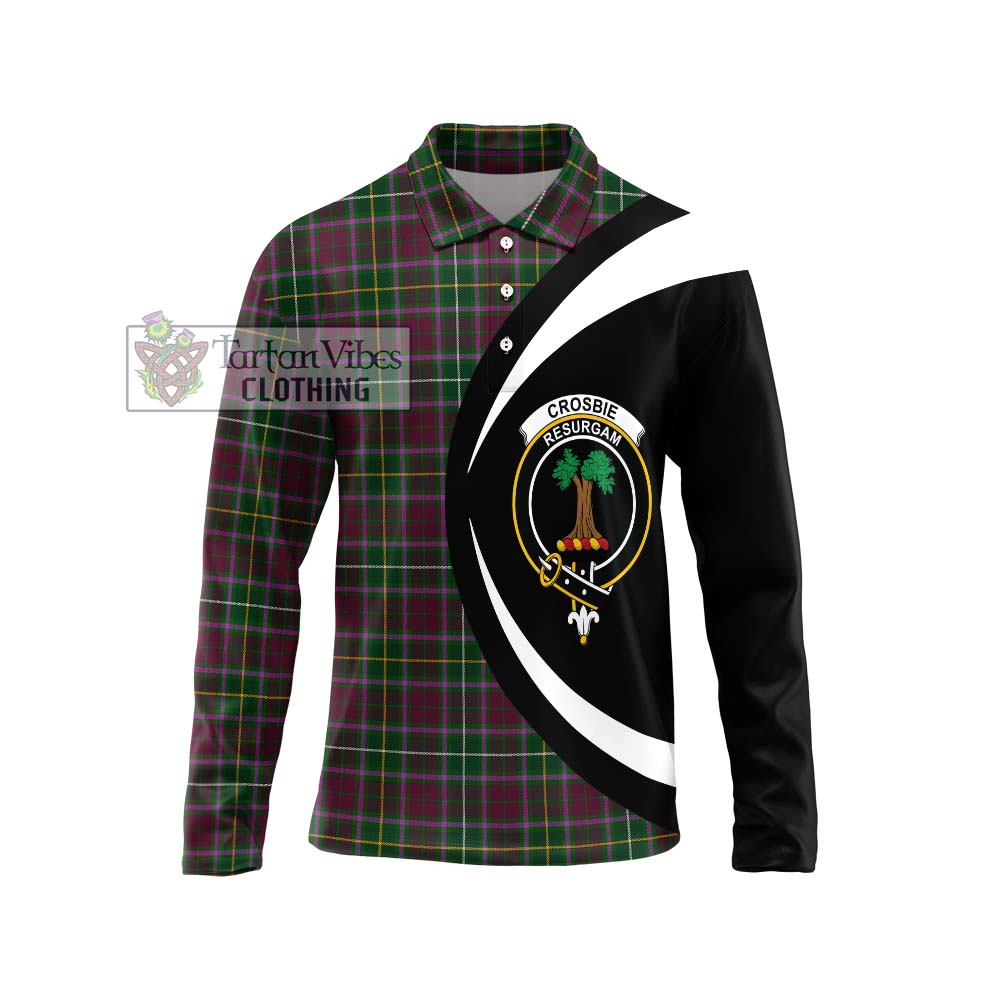 Crosbie Tartan Long Sleeve Polo Shirt with Family Crest Circle Style Unisex - Tartan Vibes Clothing