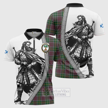 Tartan Vibes Clothing Crosbie Tartan Clan Crest Zipper Polo Shirt with Highlander Warrior Celtic Style