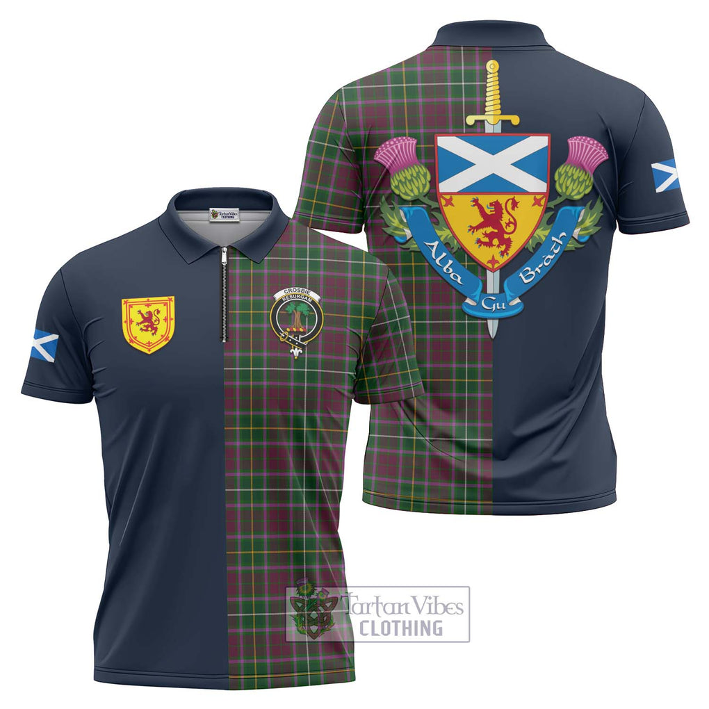 Tartan Vibes Clothing Crosbie Tartan Zipper Polo Shirt with Scottish Lion Royal Arm Half Style