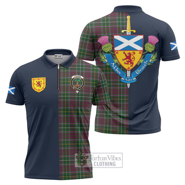 Tartan Vibes Clothing Crosbie Tartan Zipper Polo Shirt with Scottish Lion Royal Arm Half Style