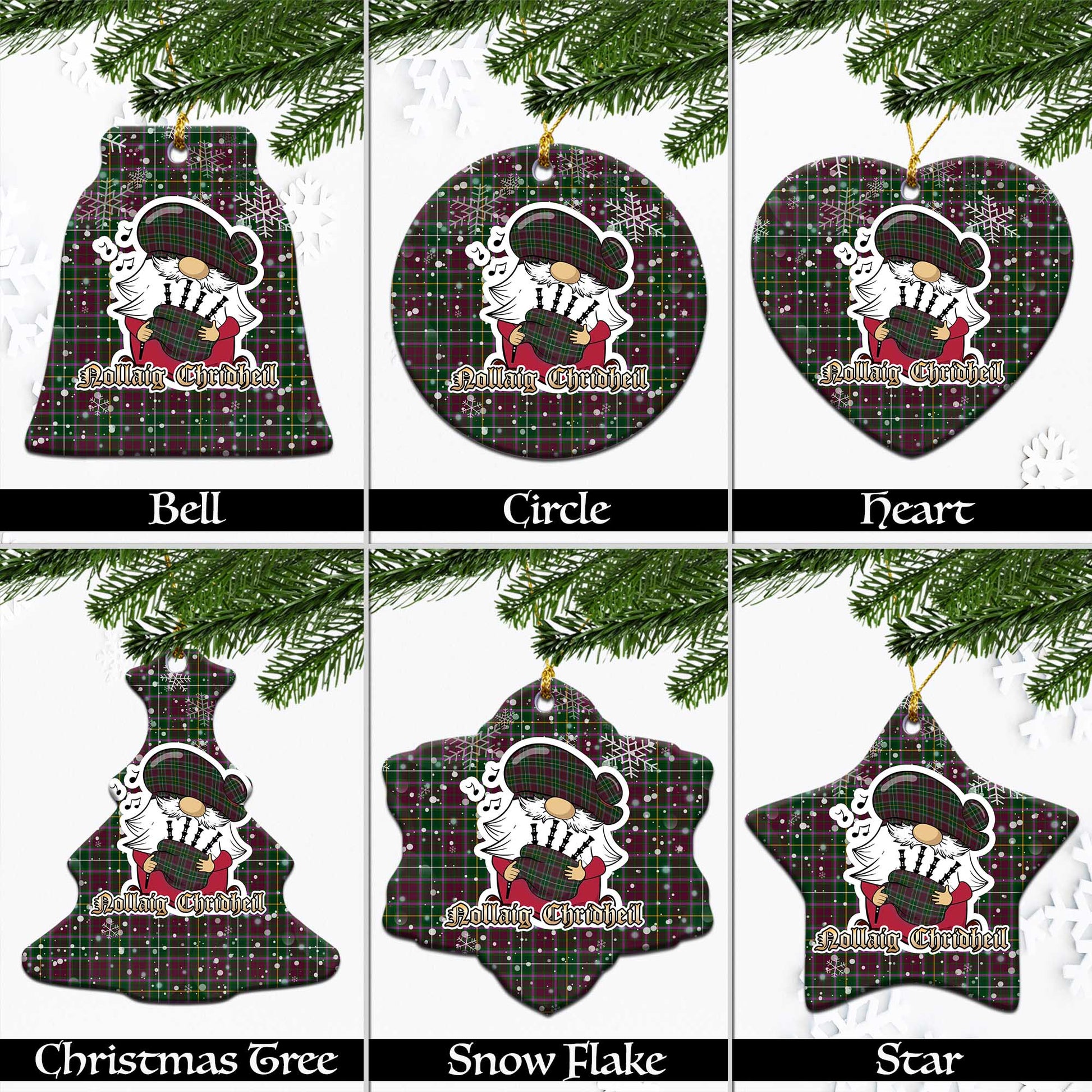 Crosbie Tartan Christmas Ornaments with Scottish Gnome Playing Bagpipes Ceramic - Tartanvibesclothing