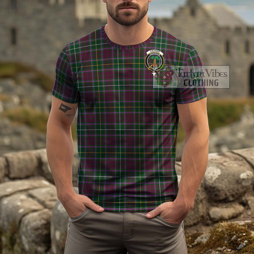 Crosbie Tartan Cotton T-Shirt with Family Crest Men's Shirt - Tartanvibesclothing Shop